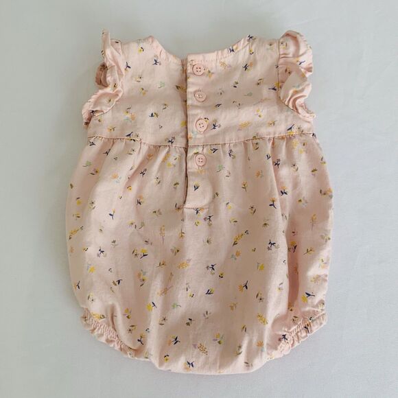 Carters Bubble Romper Baby Girl Newborn NB Pastel Pink Floral Ruffle Preppy Boho - Picture 2 of 4
